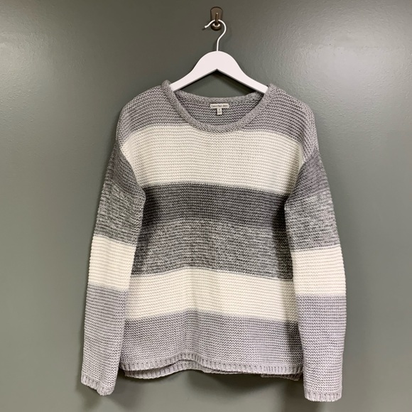 Calvin Klein Jeans Textured Gray Cream Striped Colorblock Metallic Sweater MD - Picture 3 of 14